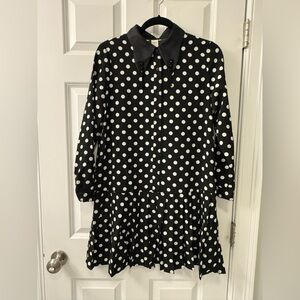 NWT Polka Dot Mini Short Dress with Pleated Hem & Jewel Collar Accents
